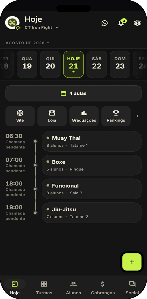 Home do Fitblox no iPhone: agenda do CT Iron Fight