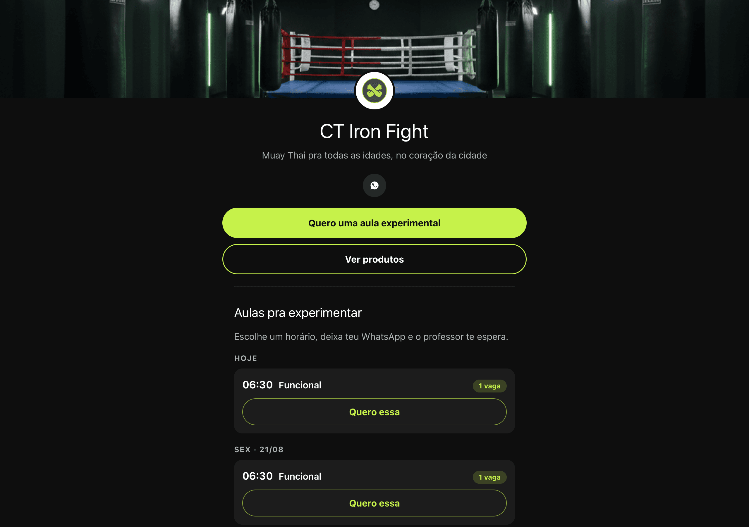 Site público do CT Iron Fight no ar